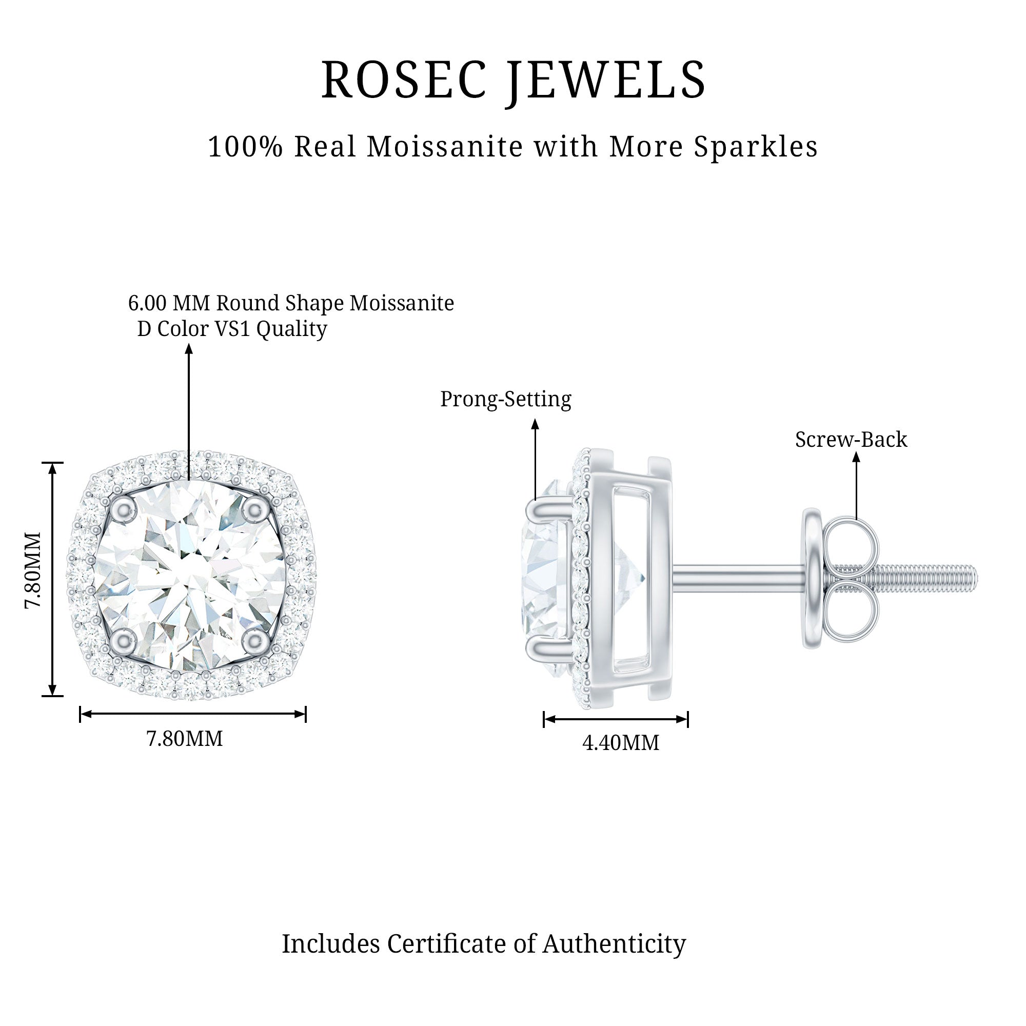 2.25 CT Round Shape Moissanite Stud Earrings with Halo