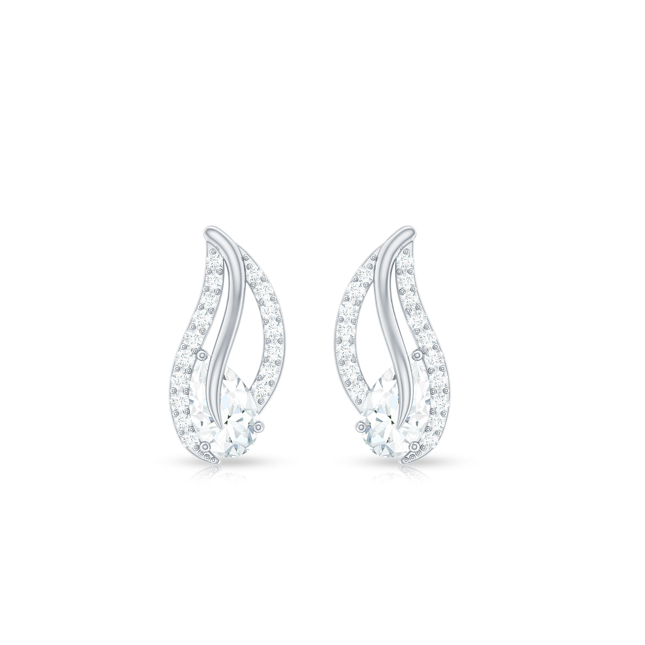 Certified Moissanite Leaf Stud Earrings with Screw Back