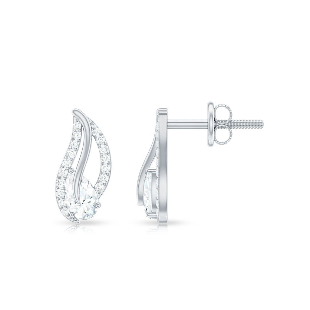 Certified Moissanite Leaf Stud Earrings with Screw Back