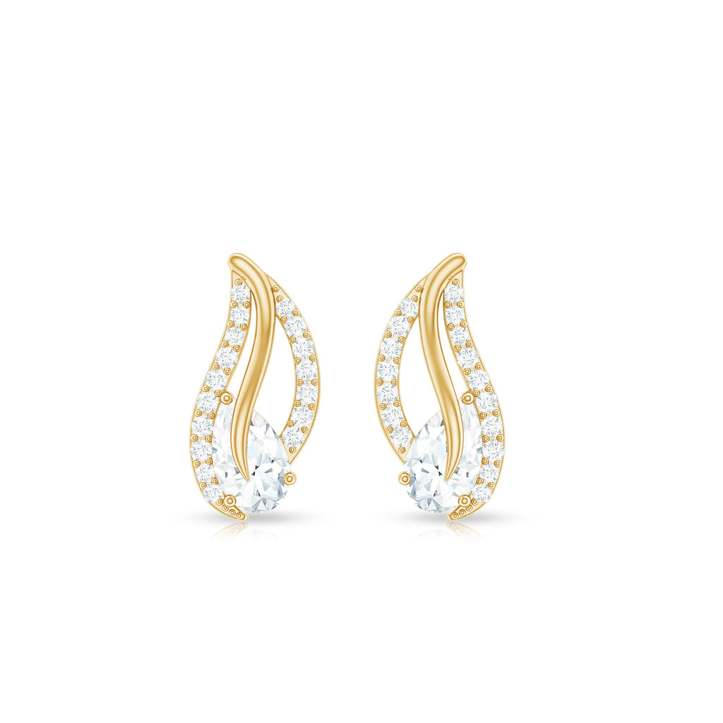 Certified Moissanite Leaf Stud Earrings with Screw Back