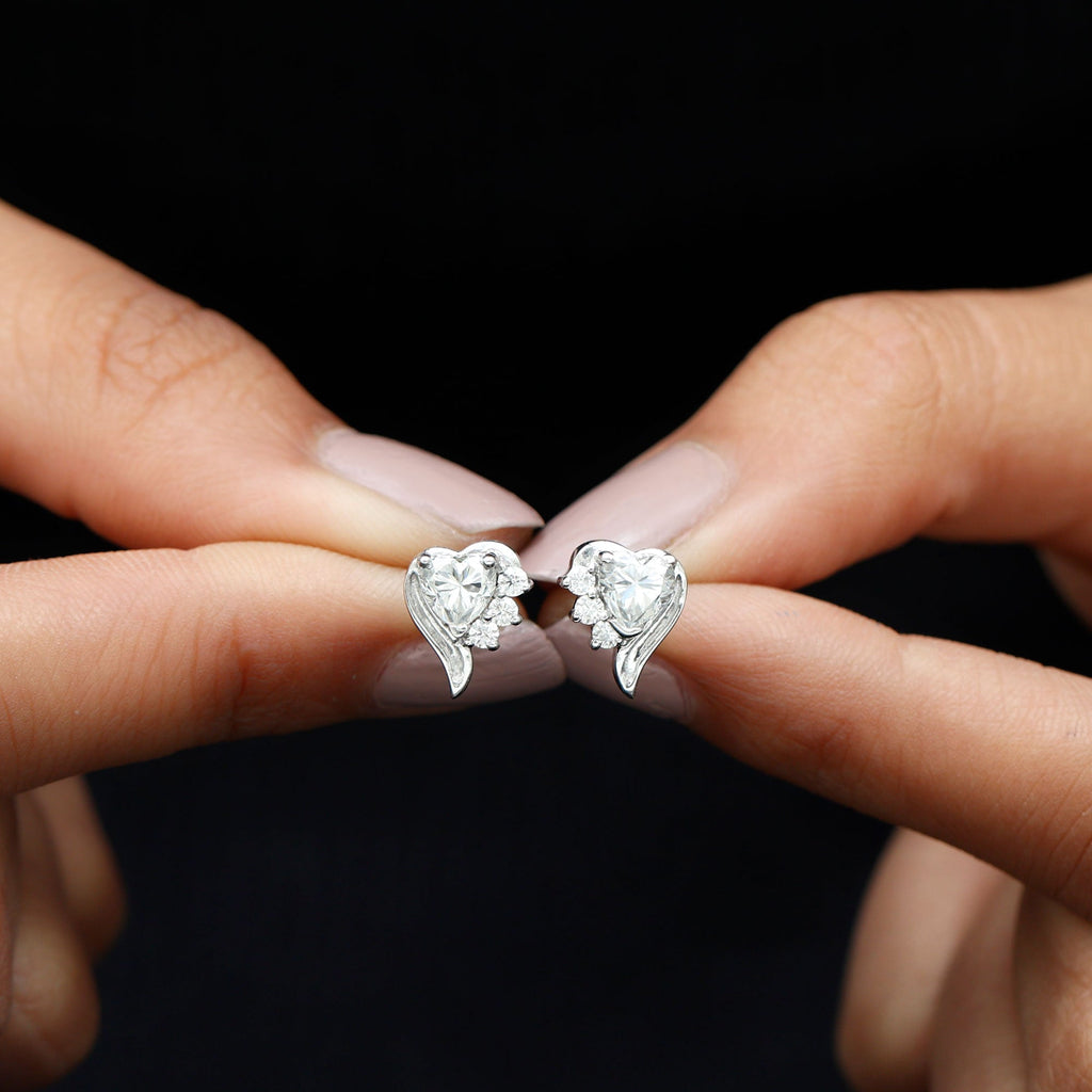 Heart Shape Moissanite Stud Earrings with Screw Back