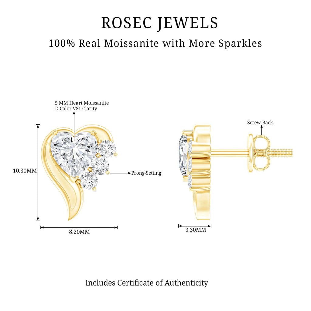 Heart Shape Moissanite Stud Earrings with Screw Back