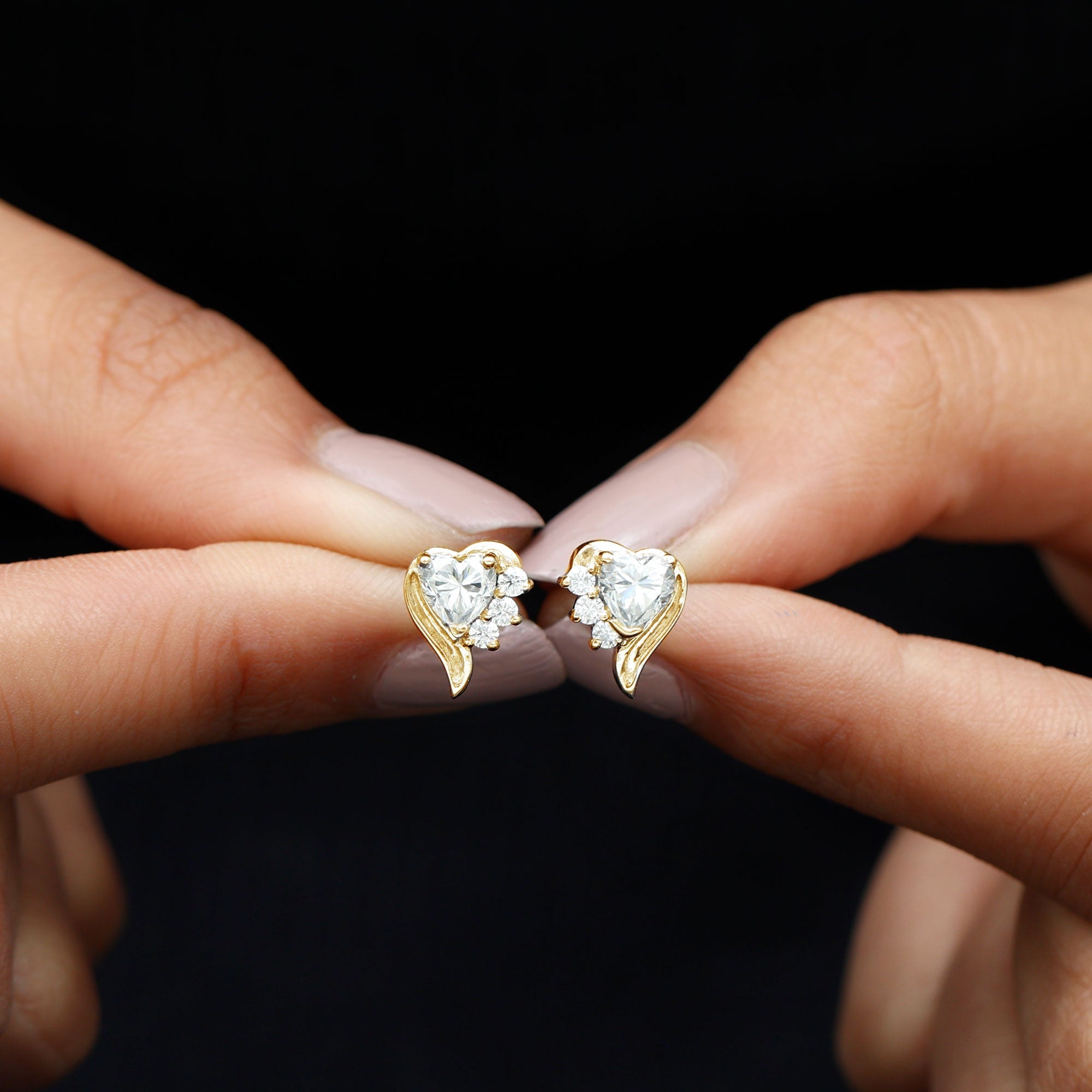 Heart Shape Moissanite Stud Earrings with Screw Back