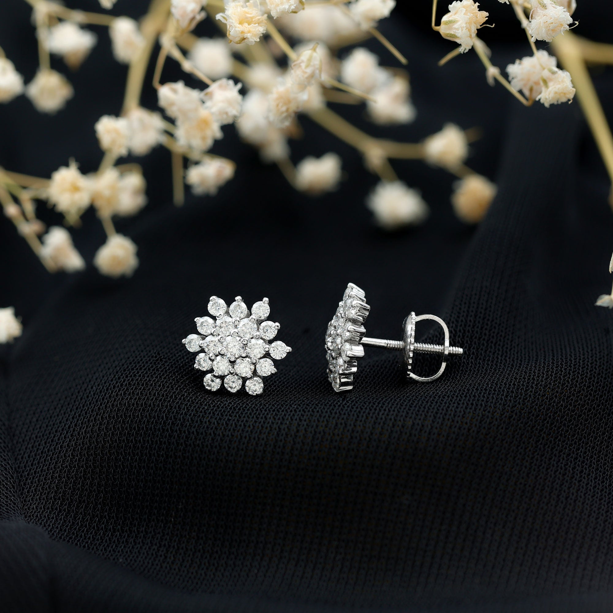 Certified Moissanite Modern Cluster Stud Earrings