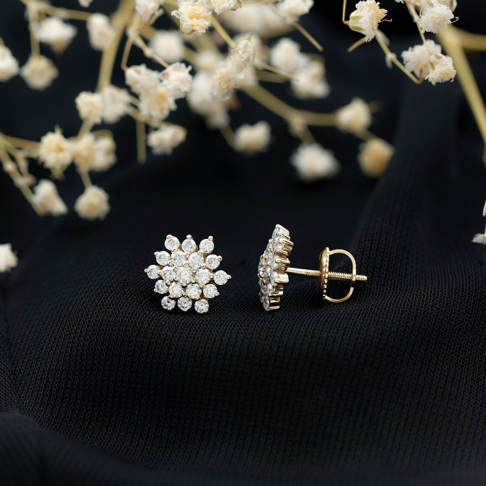 Certified Moissanite Modern Cluster Stud Earrings