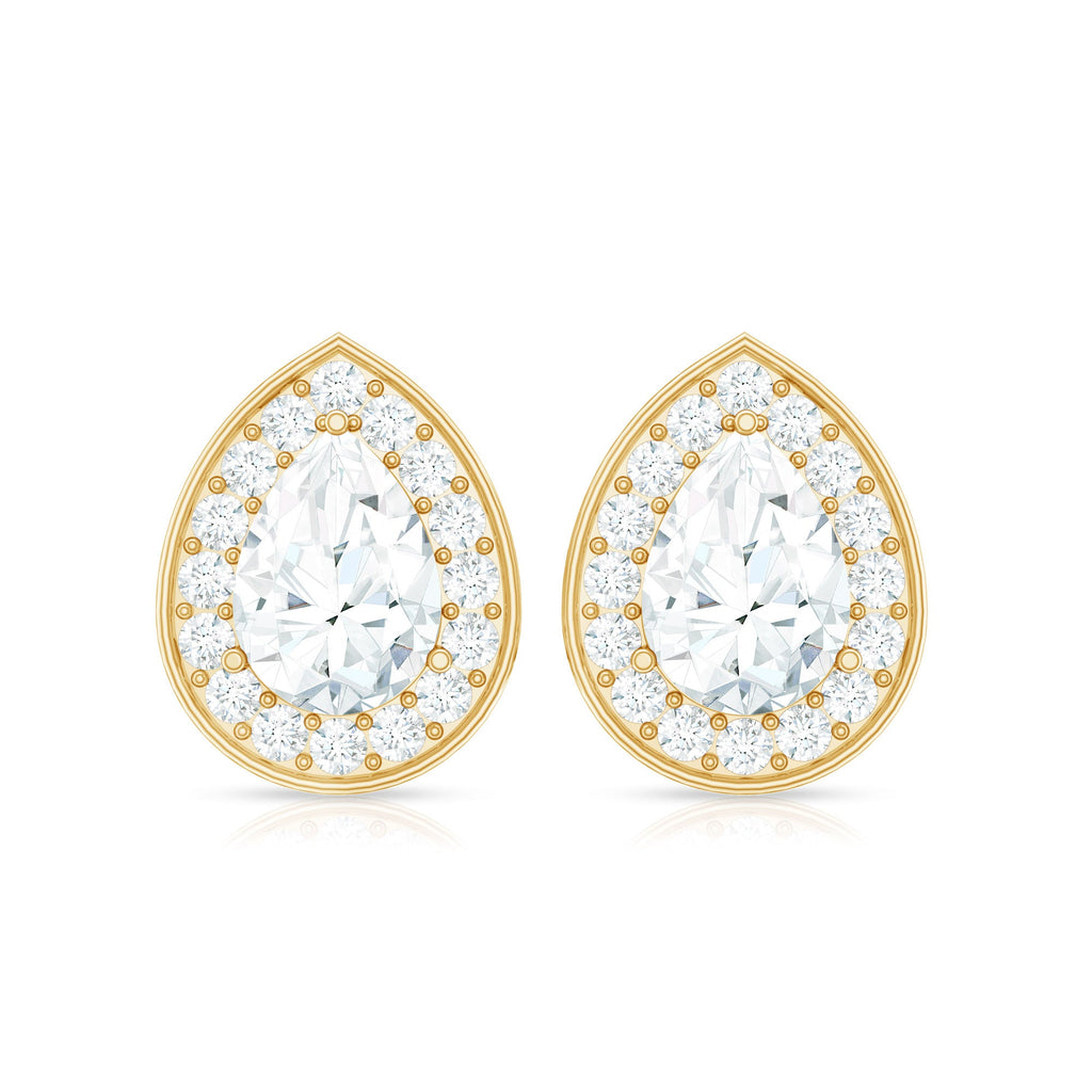 Certified Pear Shape Moissanite Teardrop Earrings with Halo