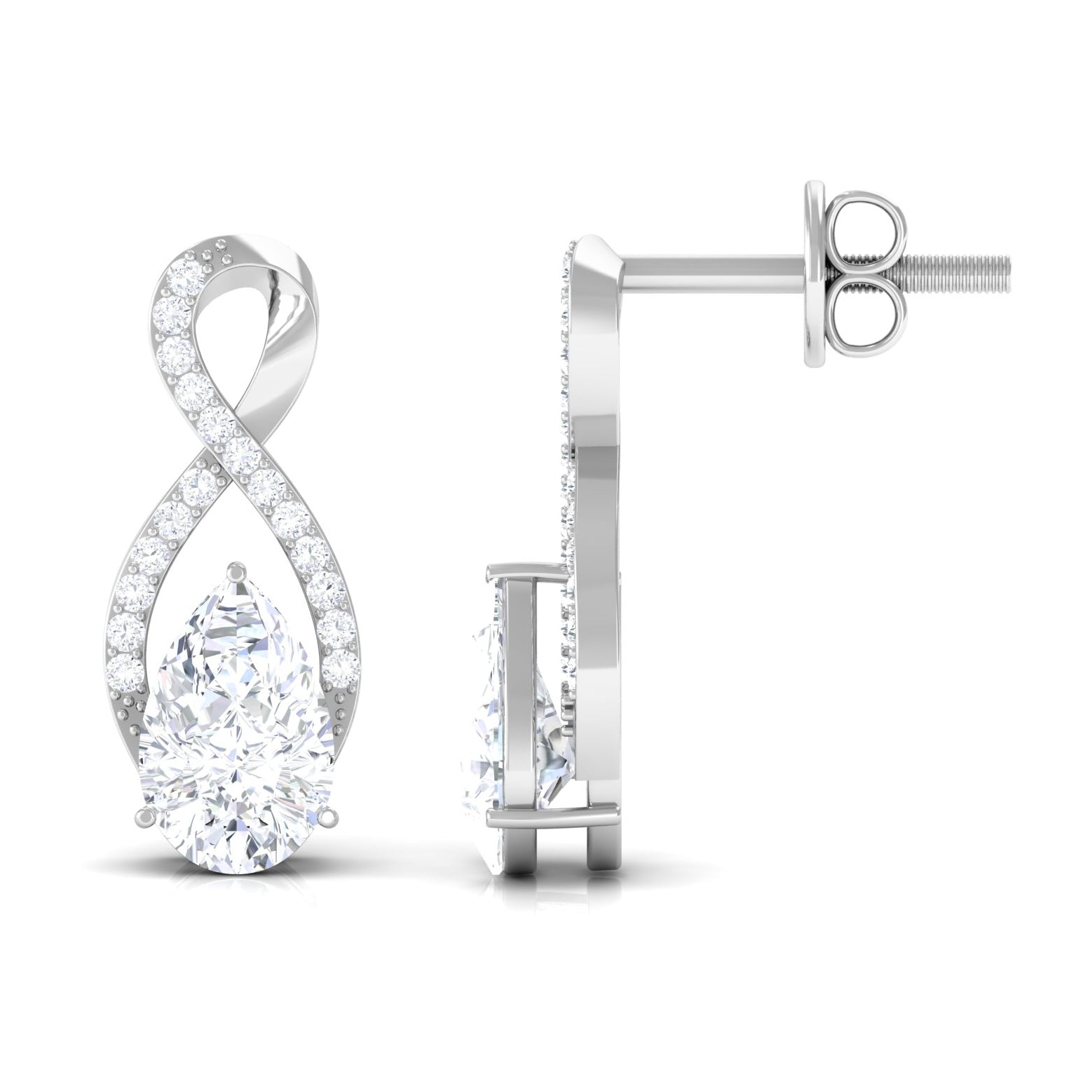 Infinity Stud Earrings with 0.7 Carat Pear Shape Moissanite for Women