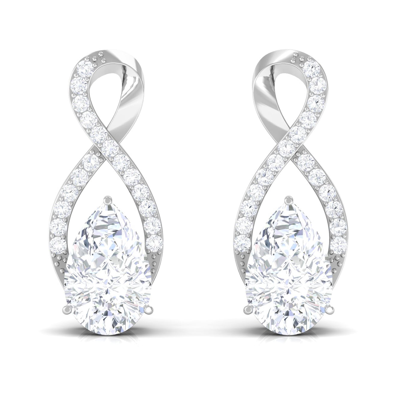 Infinity Stud Earrings with 0.7 Carat Pear Shape Moissanite for Women