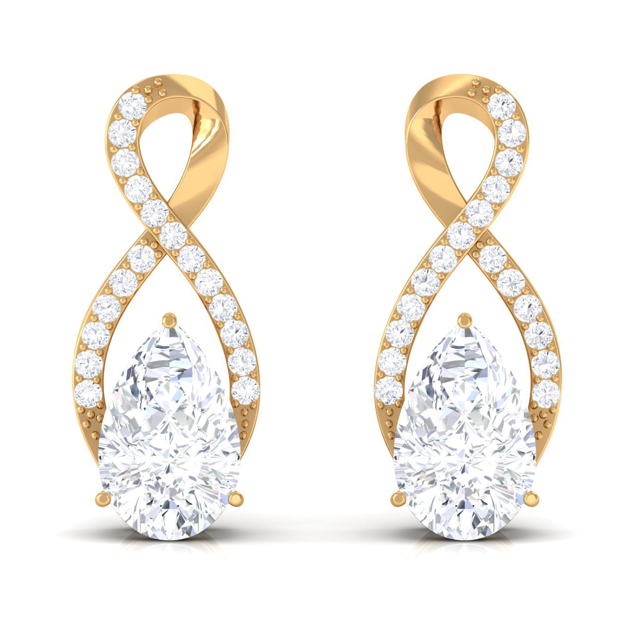 Infinity Stud Earrings with 0.7 Carat Pear Shape Moissanite for Women