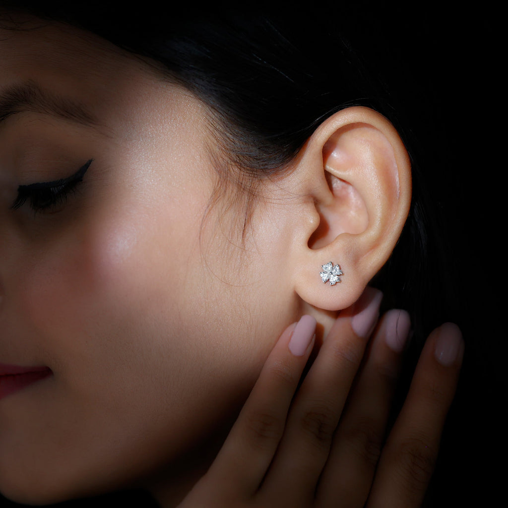 Certified Heart Shape Moissanite Flower Stud Earrings