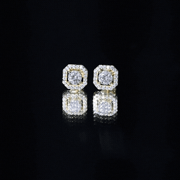 Round Cut Certified Moissanite Halo Stud Earrings in Gold