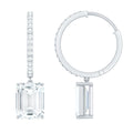 Certified 2.8 Carat Emerald Cut Moissanite Drop Hoop Earrings