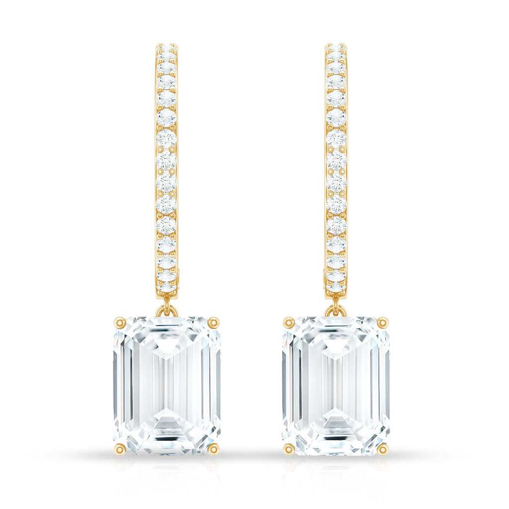 Certified 2.8 Carat Emerald Cut Moissanite Drop Hoop Earrings