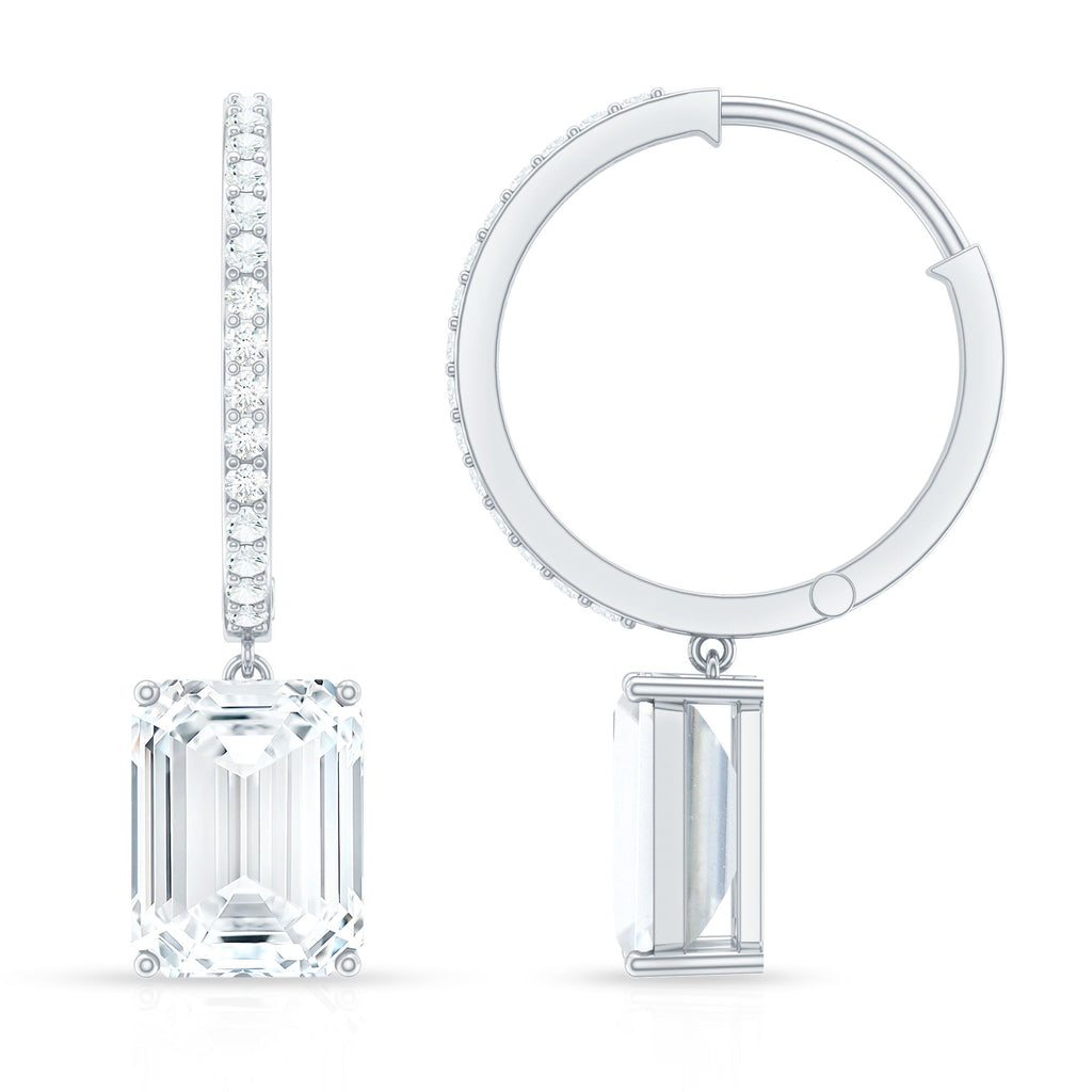 Certified 2.8 Carat Emerald Cut Moissanite Drop Hoop Earrings
