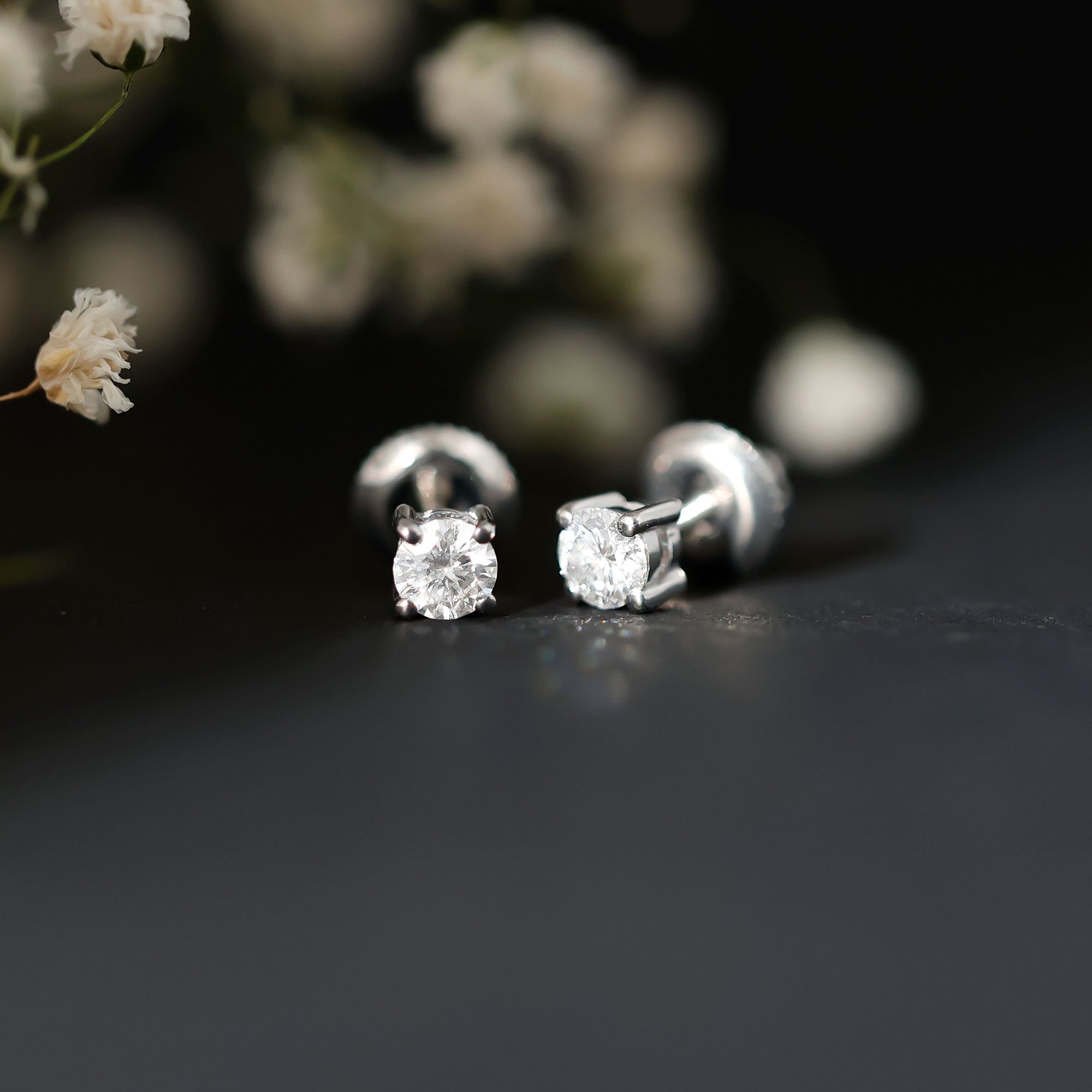 Round Moissanite Solitaire Stud Earrings in Prong Setting
