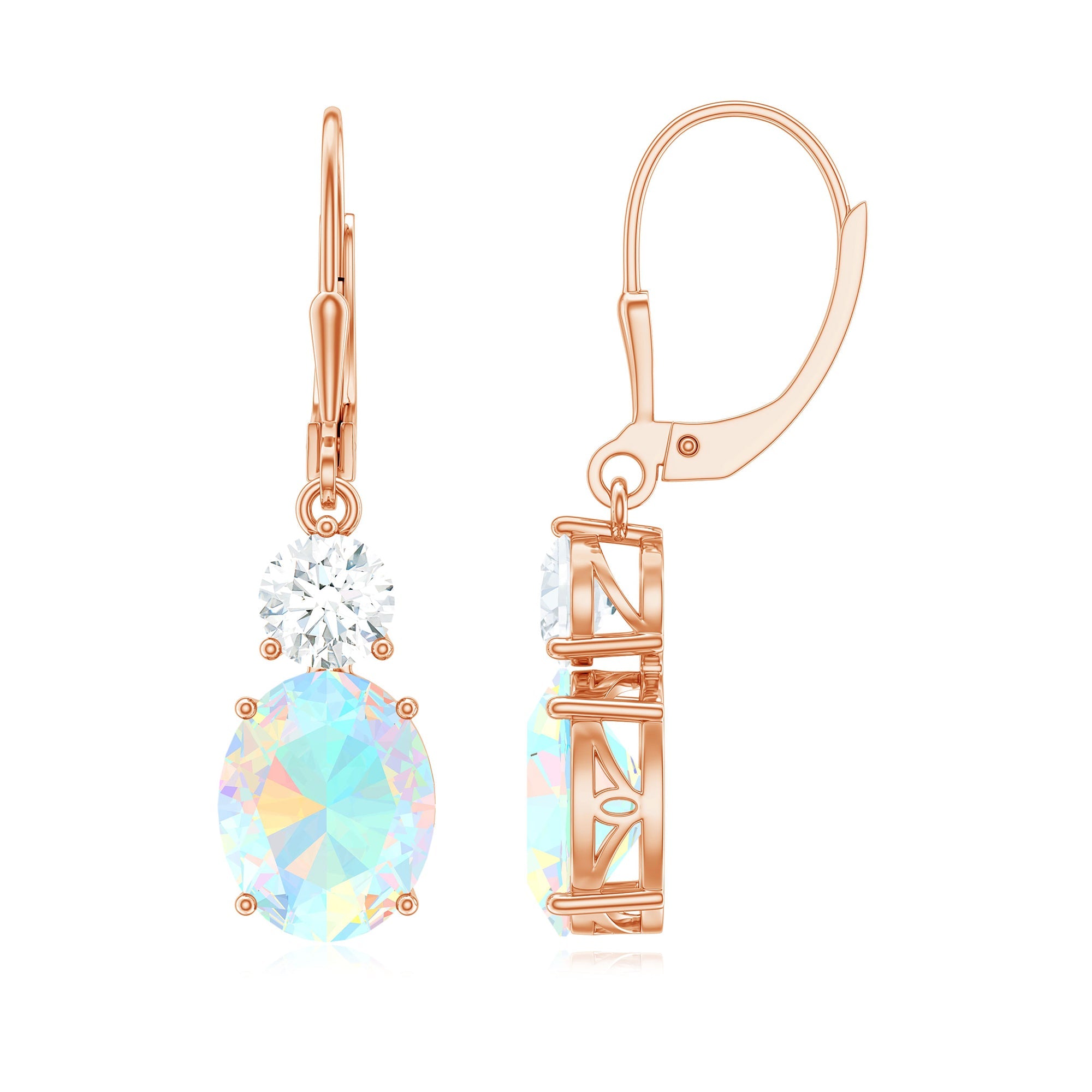 Certified Real 8X10mm Oval Ethiopian Opal Drop Earrings with Moissanite