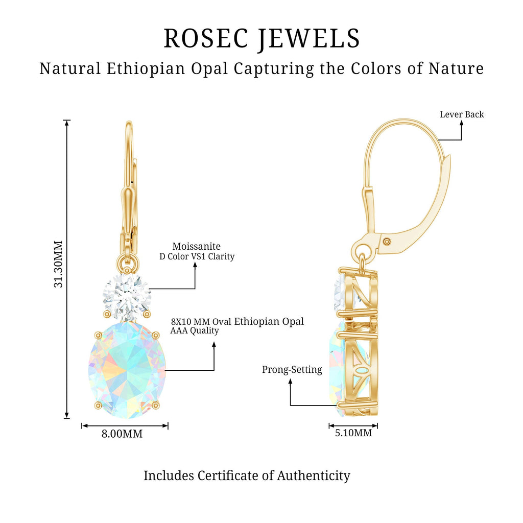 Certified Real 8X10mm Oval Ethiopian Opal Drop Earrings with Moissanite