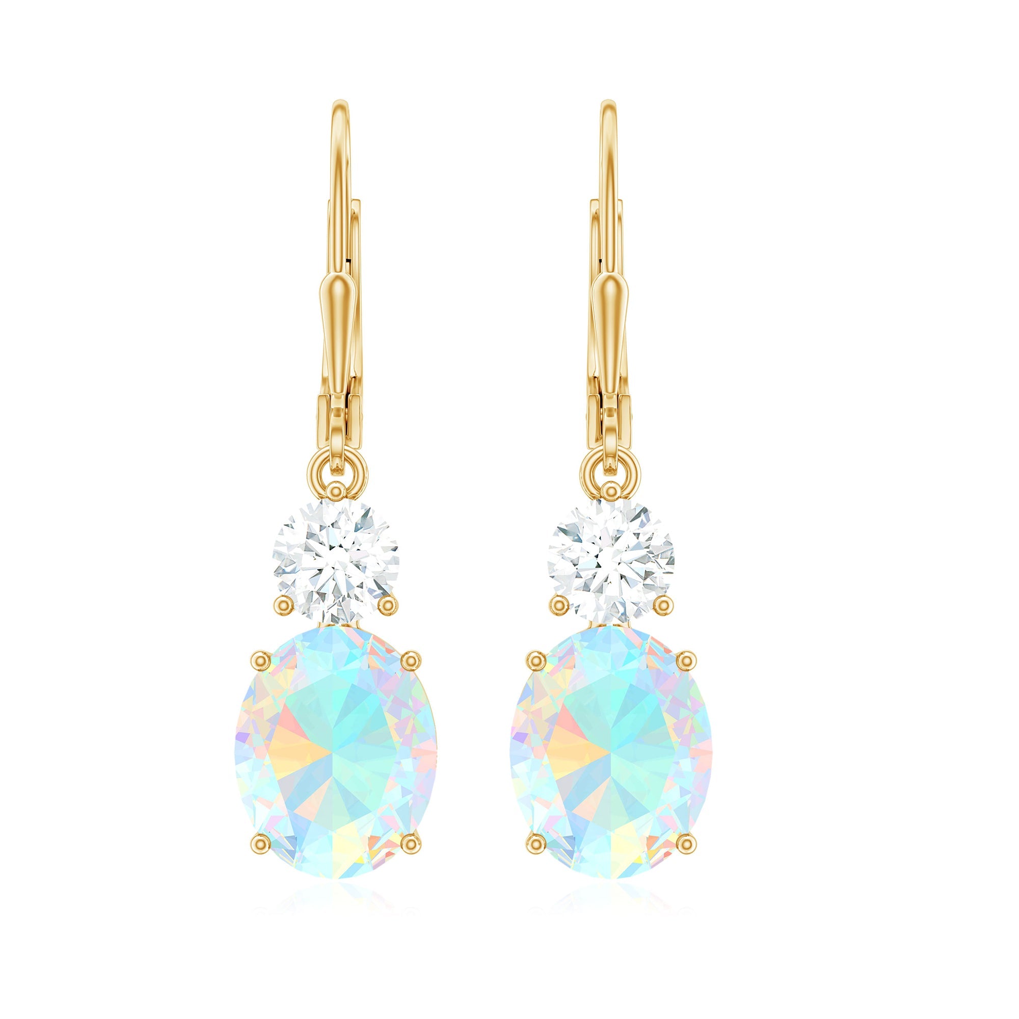 Certified Real 8X10mm Oval Ethiopian Opal Drop Earrings with Moissanite