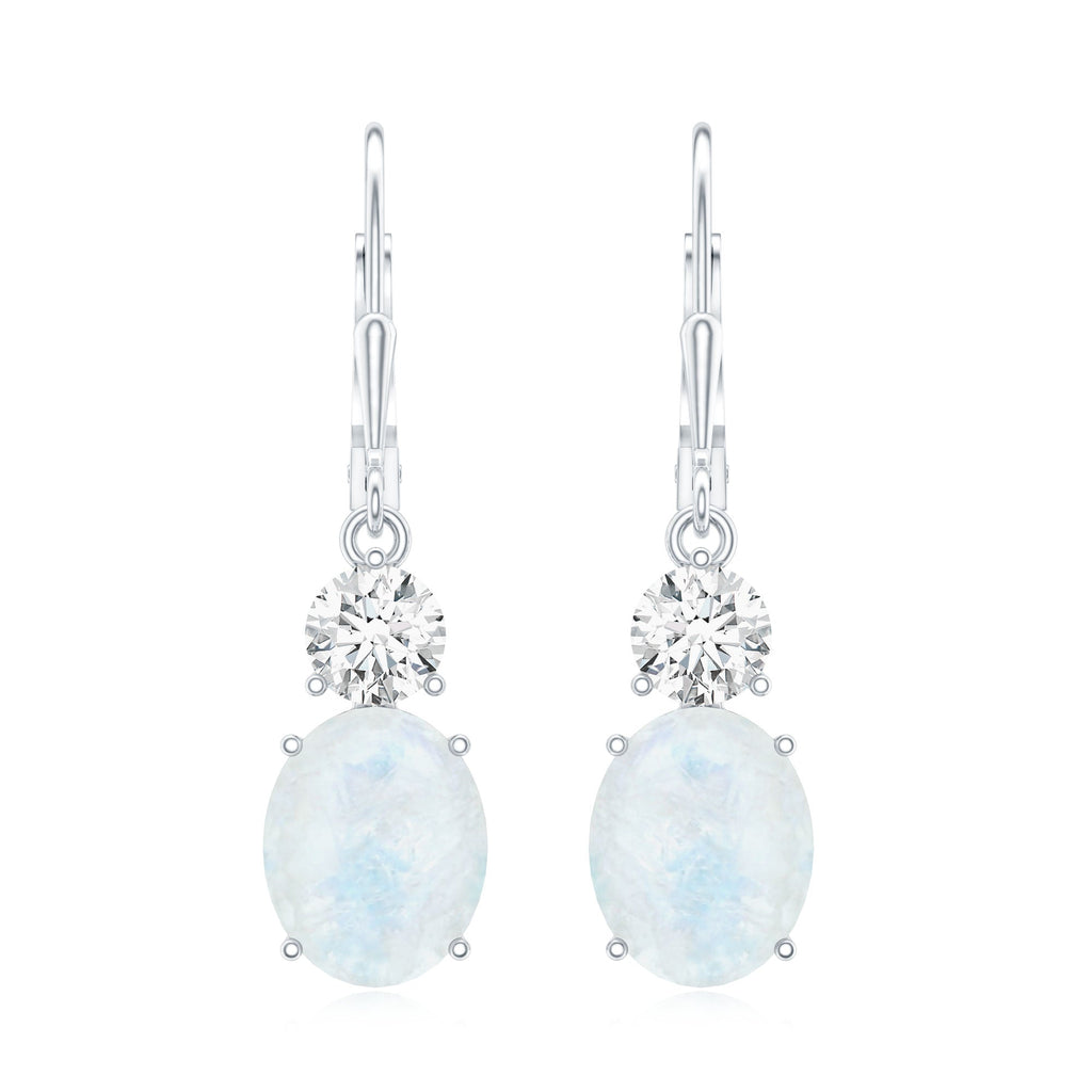 Natural 1.2 Carat Oval Moonstone Drop Earrings with Moissanite