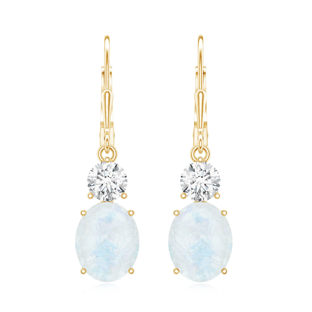 Natural 1.2 Carat Oval Moonstone Drop Earrings with Moissanite