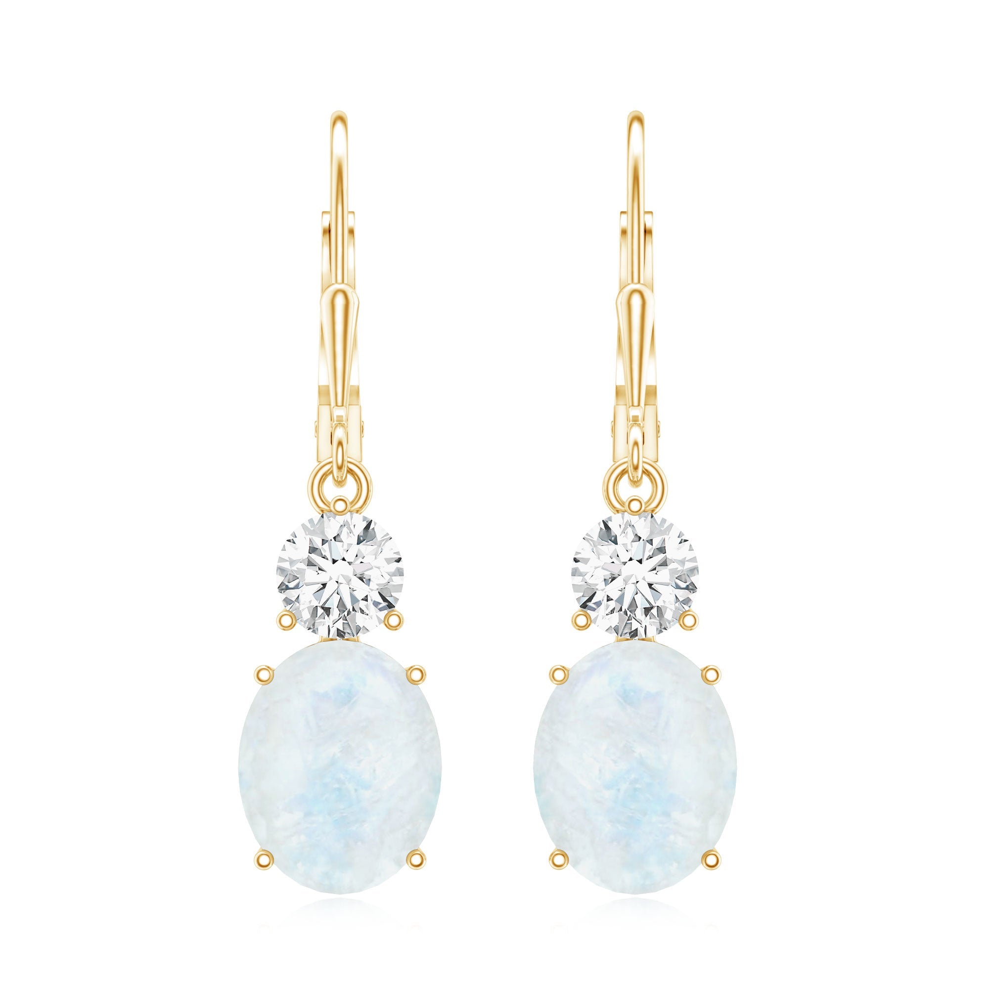 Natural 1.2 Carat Oval Moonstone Drop Earrings with Moissanite