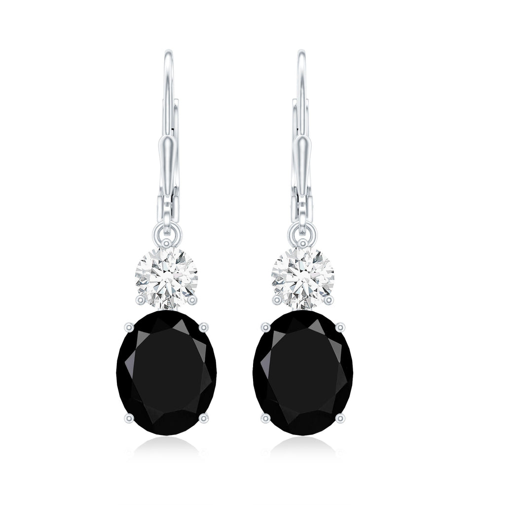 Natural 8X10mm Oval Black Onyx Drop Earrings with Lever Back