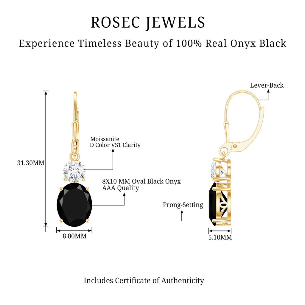 Natural 8X10mm Oval Black Onyx Drop Earrings with Lever Back