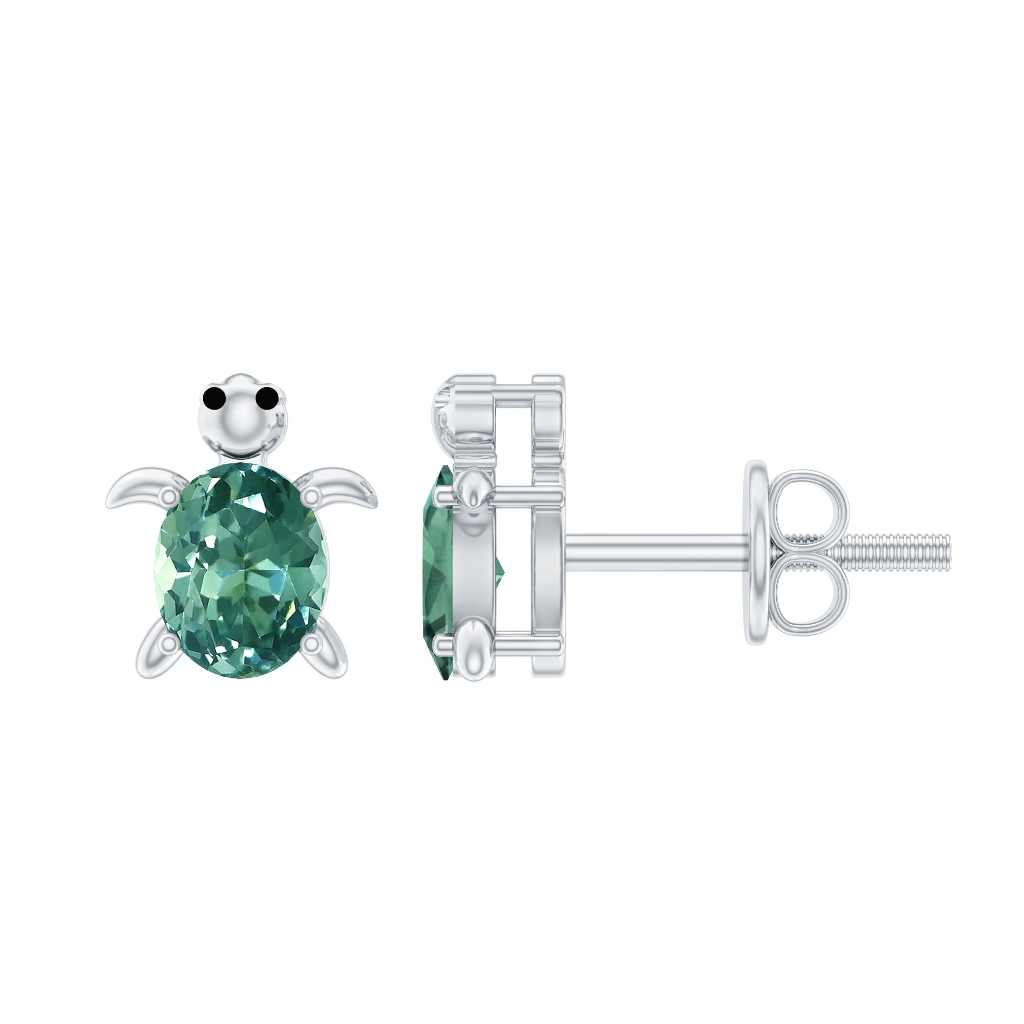 Lab Grown Green Sapphire Turtle Stud Earrings
