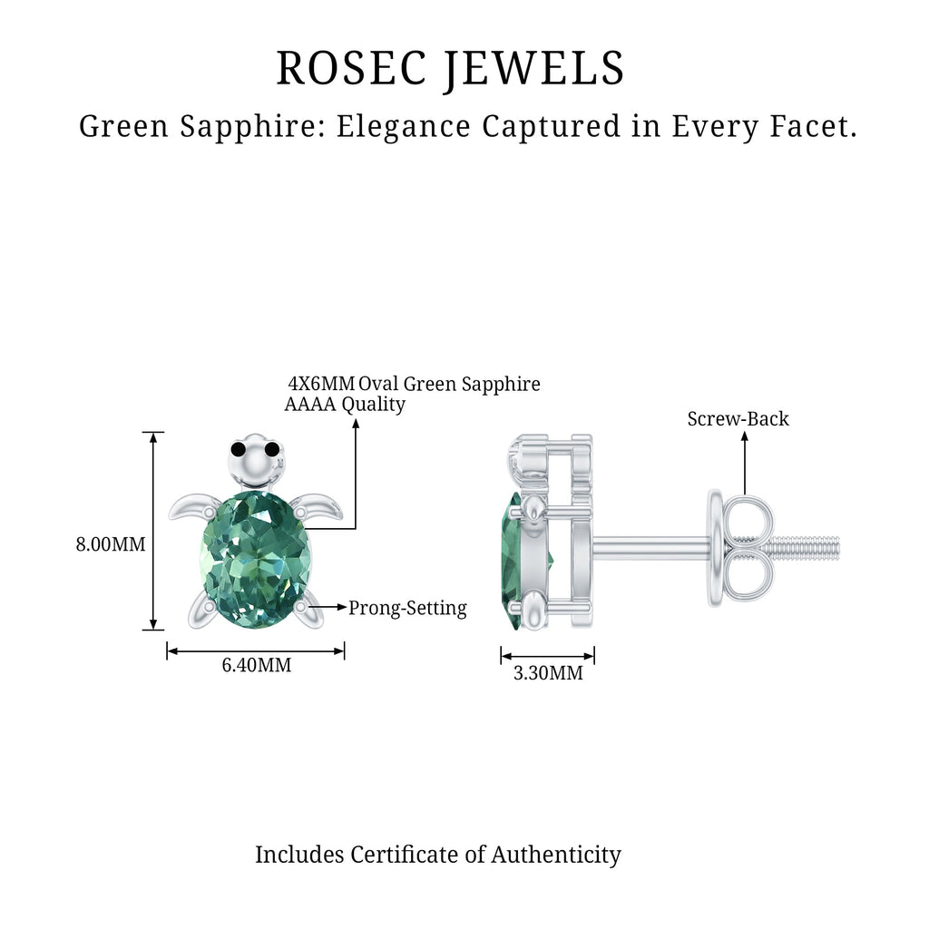 Lab Grown Green Sapphire Turtle Stud Earrings