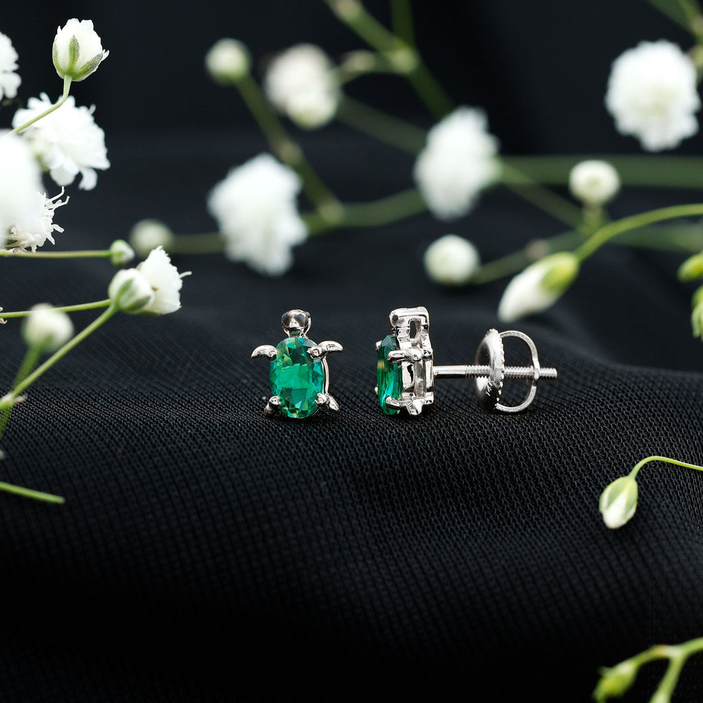 Lab Grown Green Sapphire Turtle Stud Earrings