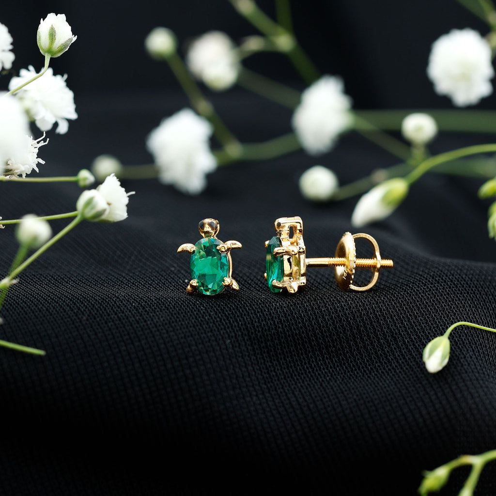 Lab Grown Green Sapphire Turtle Stud Earrings
