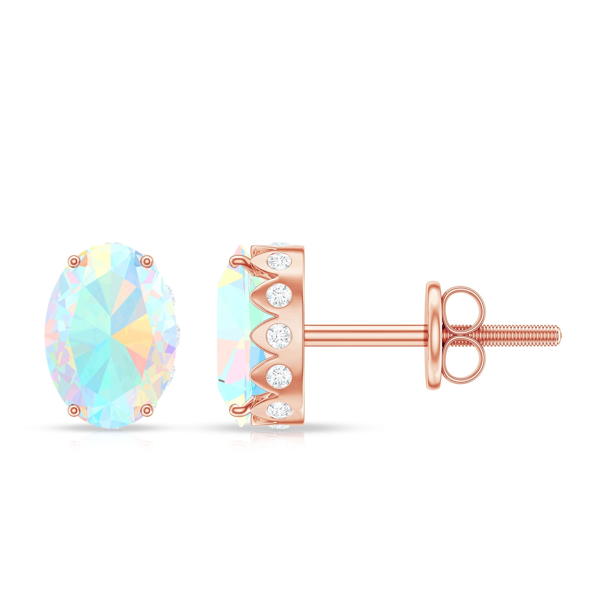 Natural 6X8mm Oval Ethiopian Opal Classic Stud Earrings with Diamond