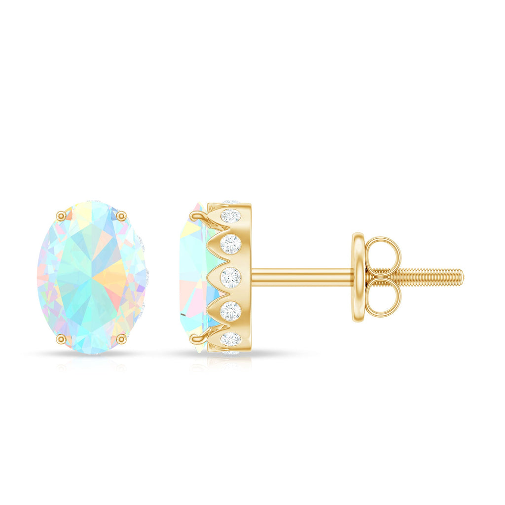 Natural 6X8mm Oval Ethiopian Opal Classic Stud Earrings with Diamond
