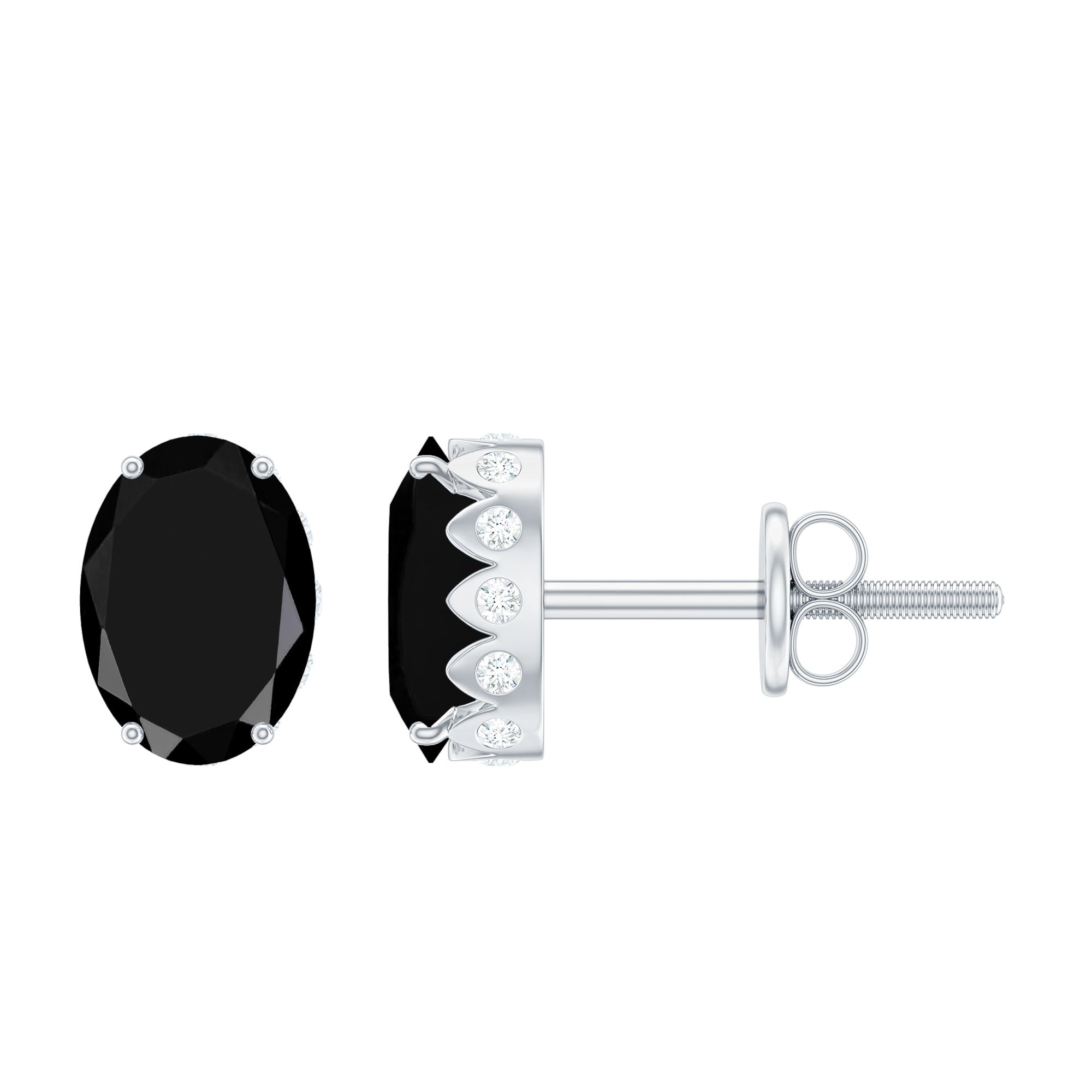 Natural 6X8mm Oval Black Onyx Earrings with Diamond
