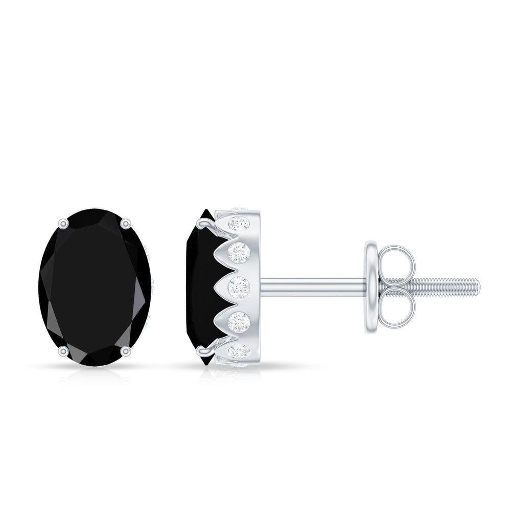 Natural 6X8mm Oval Black Onyx Earrings with Diamond