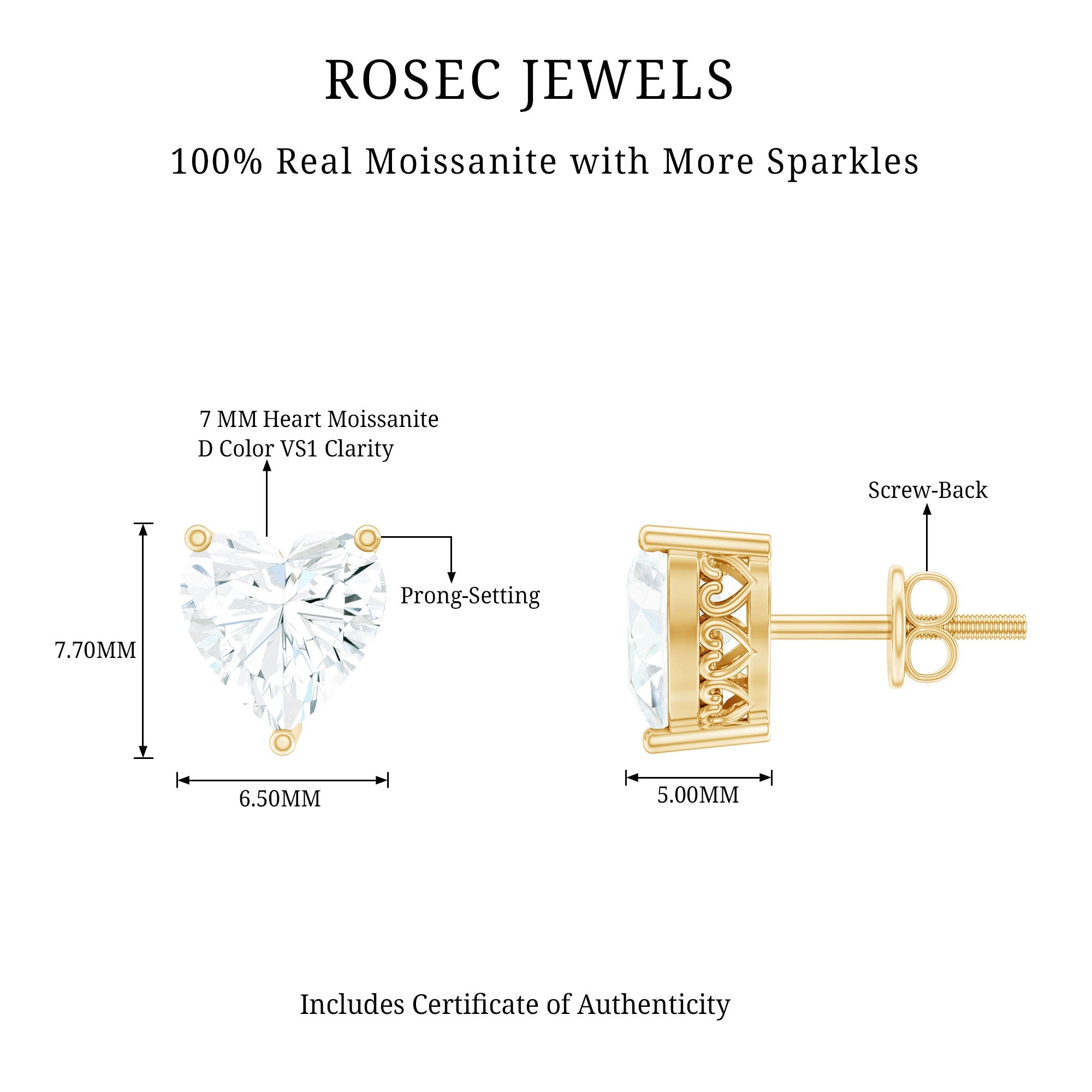 Certified 3 Carat Moissanite Heart Earrings For Women