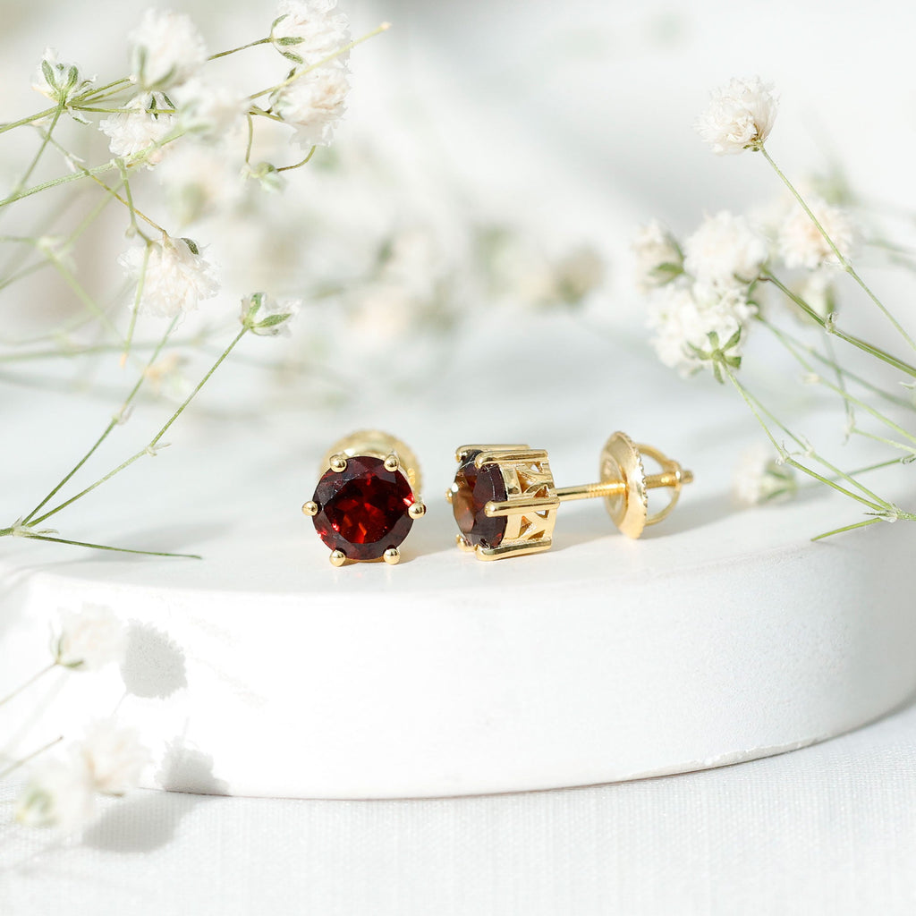 Claw Set 2 CT Garnet Solitaire Stud Earrings