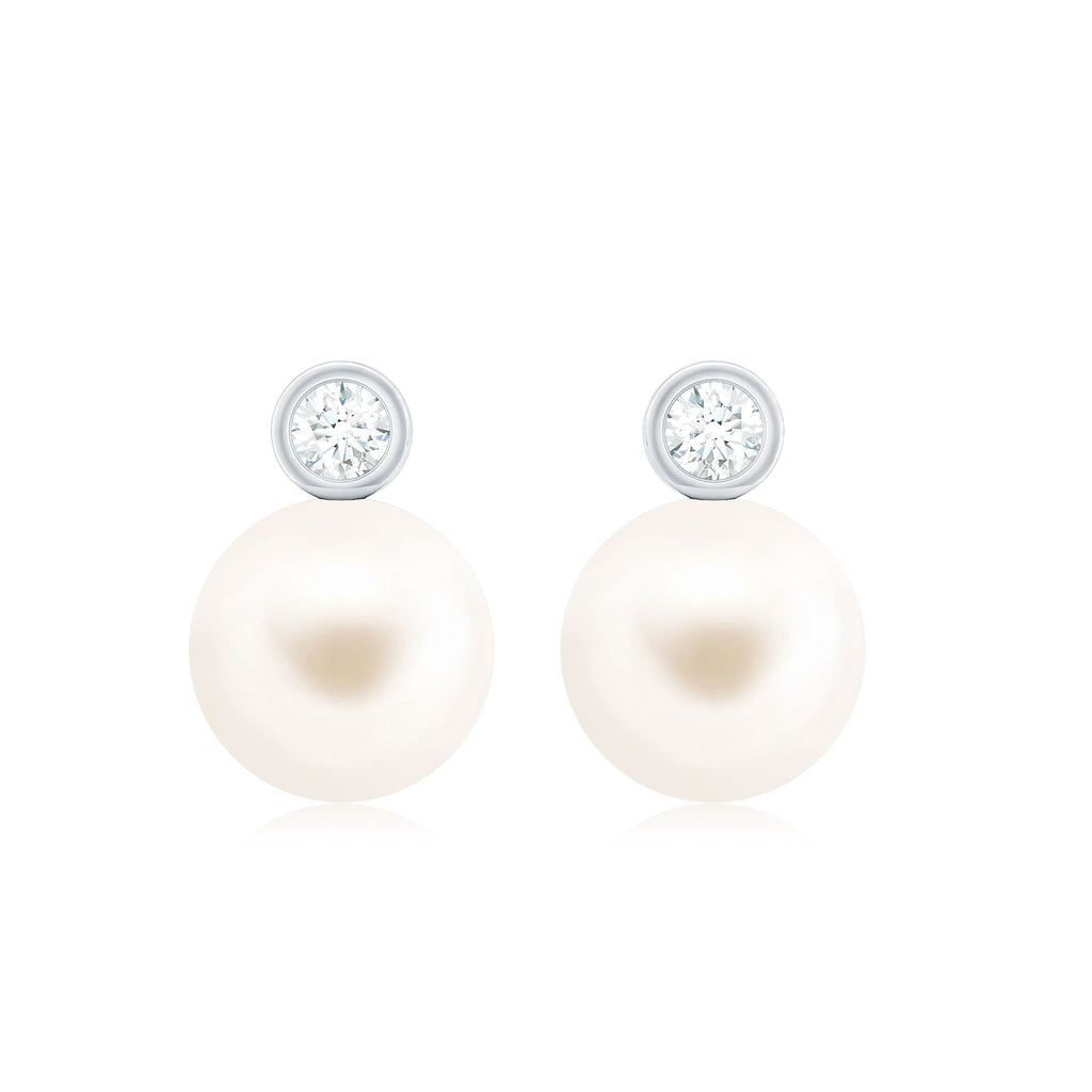 Genuine Freshwater Pearl Diamond Stud Earrings with Screw Back