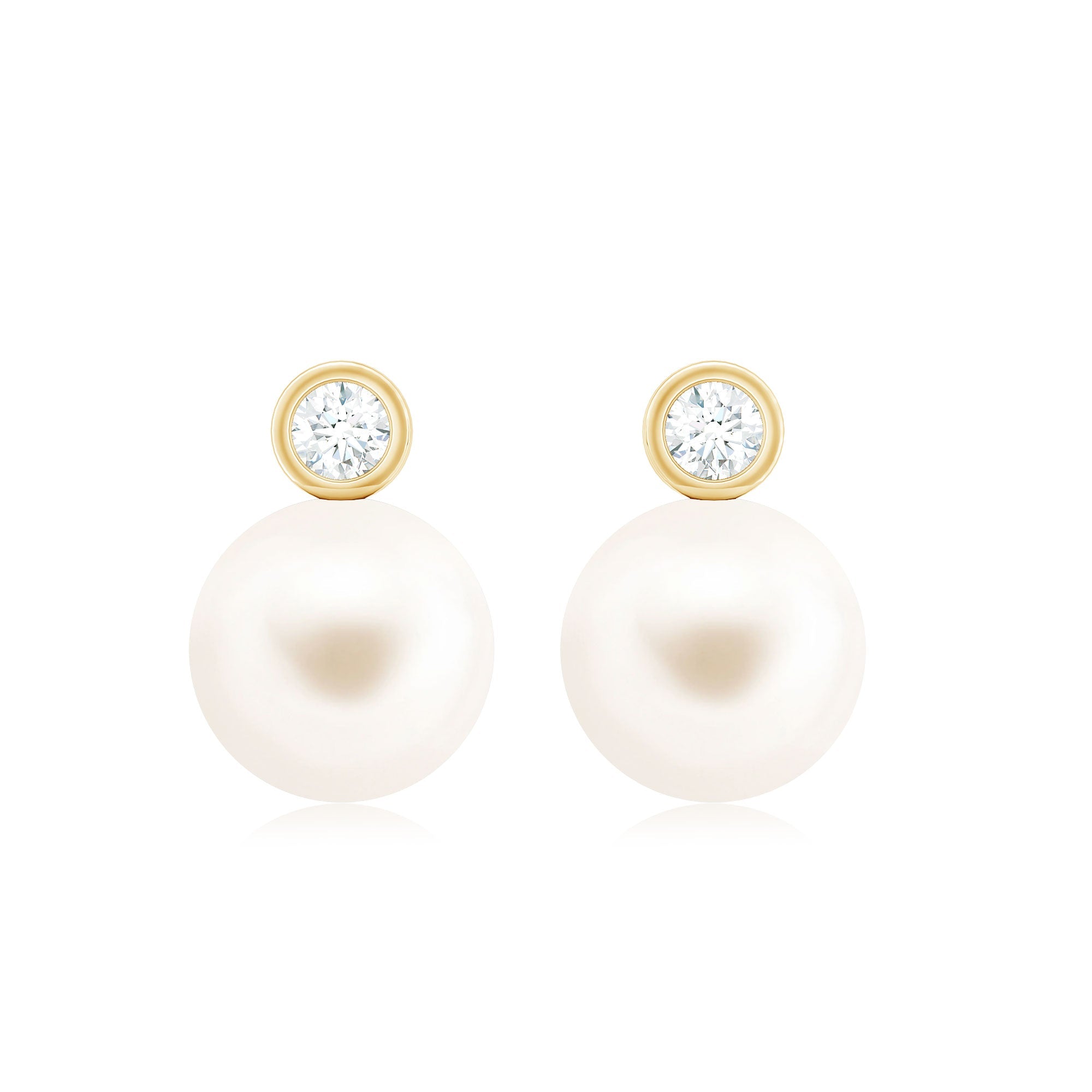 Genuine Freshwater Pearl Diamond Stud Earrings with Screw Back