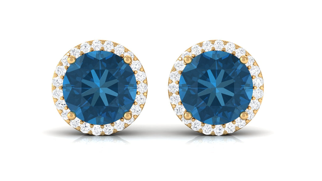 London Blue Topaz Stud Earrings with Diamond Halo