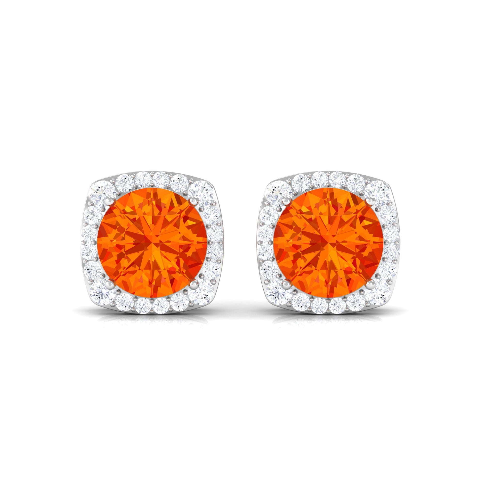 Classic Lab Created Orange Sapphire and Diamond Stud Earrings