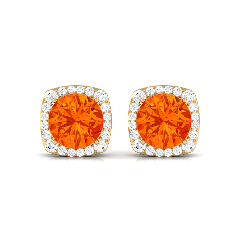 Classic Lab Created Orange Sapphire and Diamond Stud Earrings