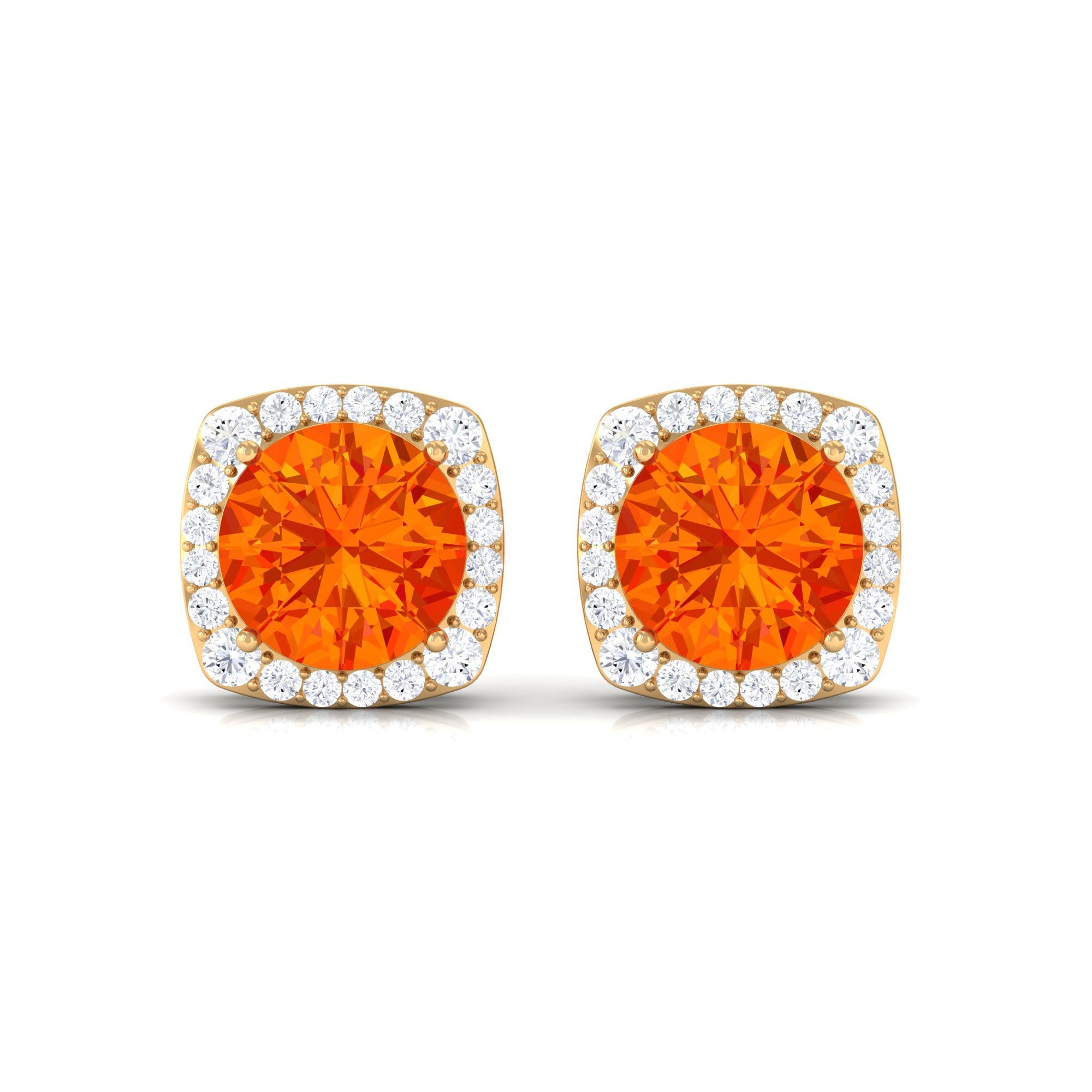 Classic Lab Created Orange Sapphire and Diamond Stud Earrings