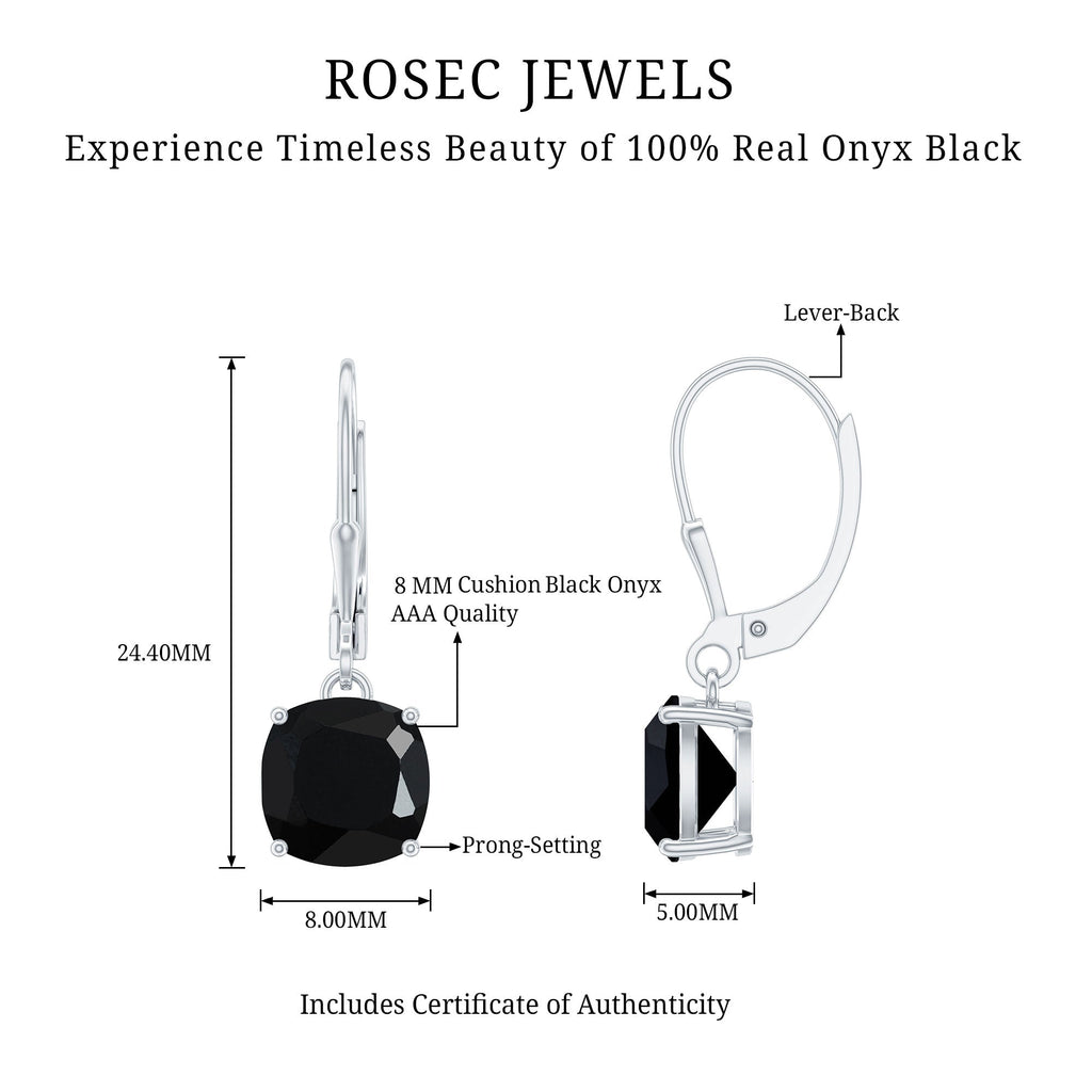 Black Onyx Solitaire Drop Lever Back Earrings