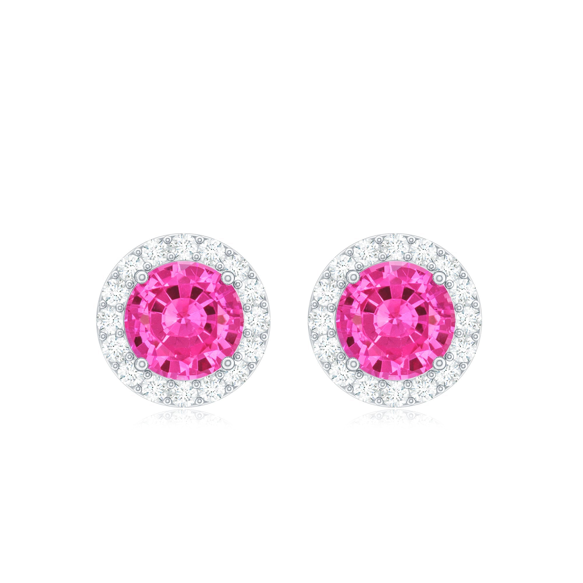 Lab Created Pink Sapphire and Diamond Halo Stud Earrings