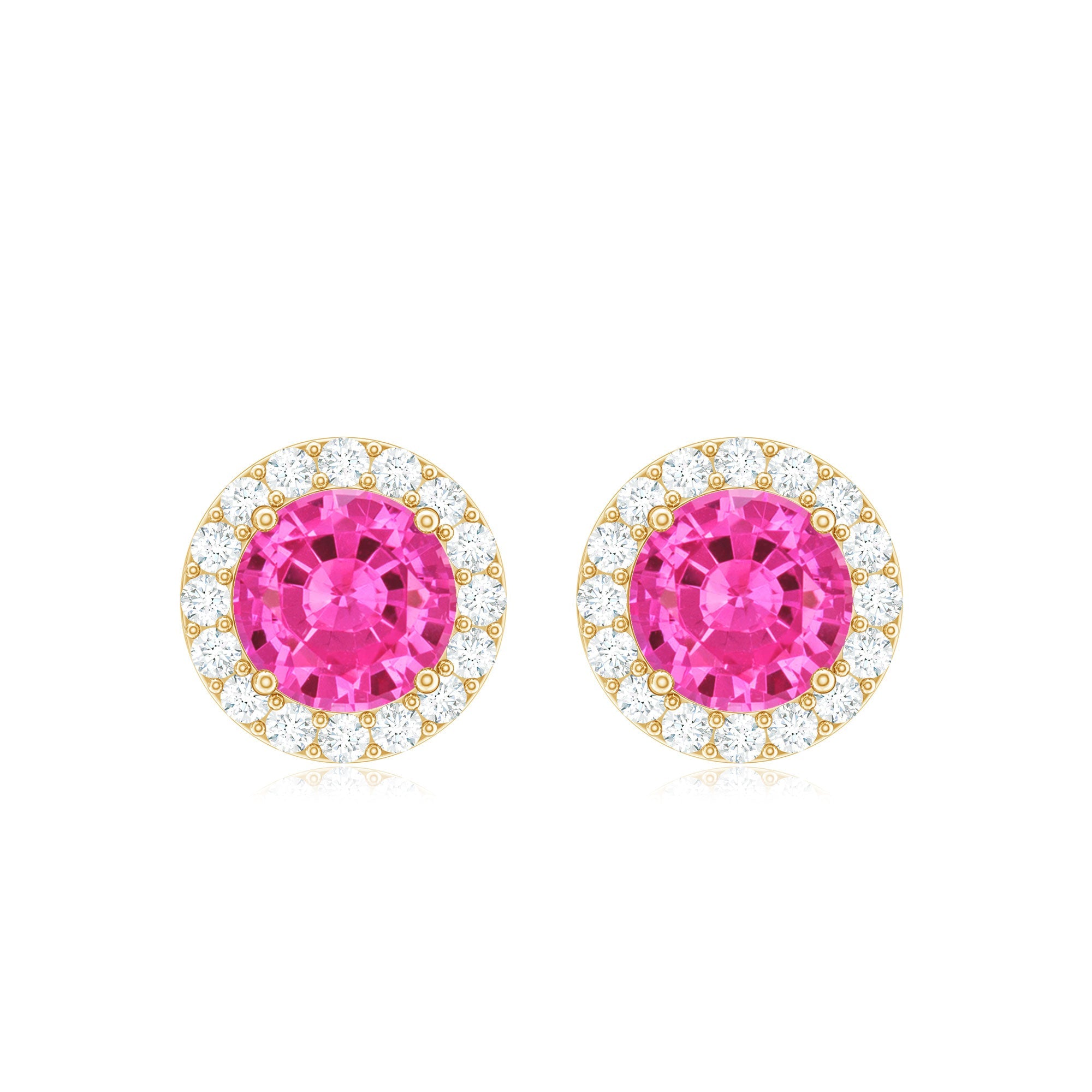 Lab Created Pink Sapphire and Diamond Halo Stud Earrings
