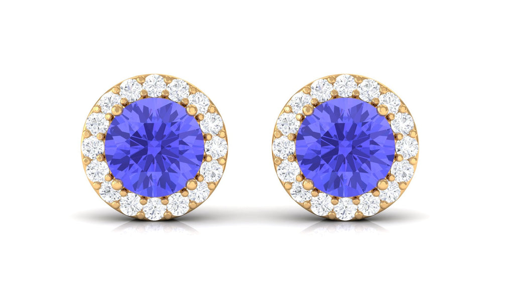 Real Tanzanite Halo Stud Earrings with Dimaond