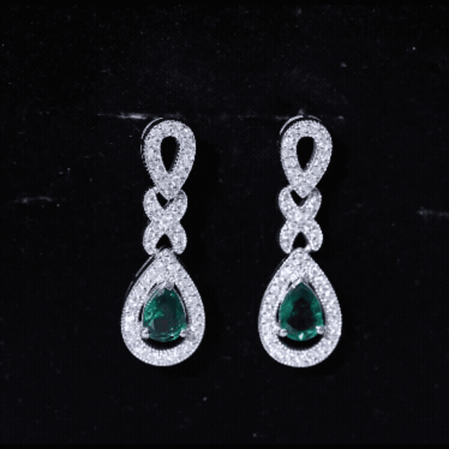Lab Grown Emerald Wedding Dangle Earrings With Moissanite
