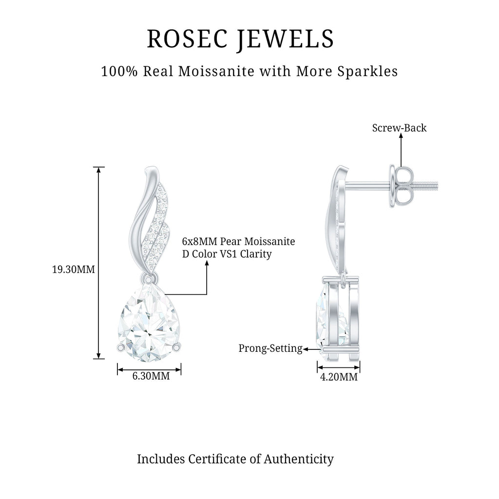 Certified 6X8 MM Moissanite Teardrop Earrings for Wedding