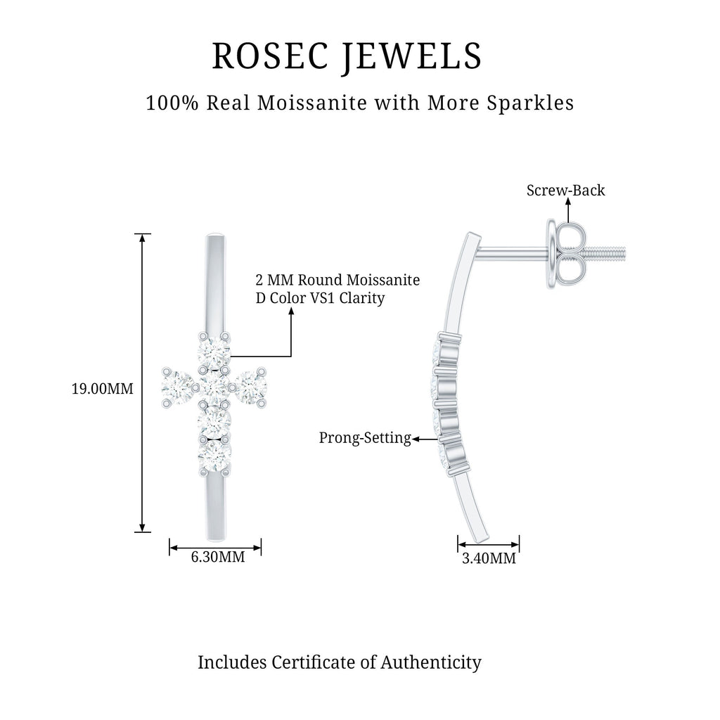 Certified Moissanite Cross Stud Earrings in 14K Gold Plated Silver